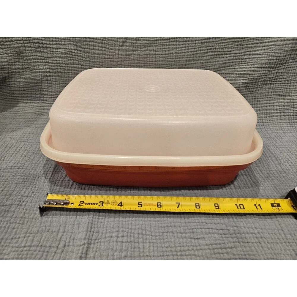 Vintage Tupperware Meat Marinade Tenderizer Container In Brick Red/orange 10